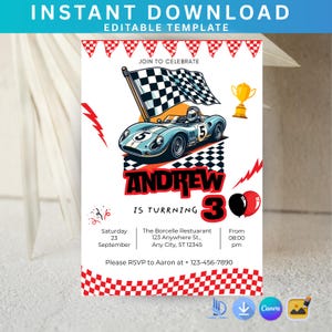Hot Wheels Birthday Invite Template - Editable Race Car Party Invitation for Boys, Cars Wheels Birthday Evite, Printable Car Invitation