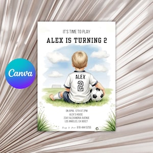 Soccer Birthday Invitation Template: Kids Football Party (Canva, Digital Download 5x7 Inch )