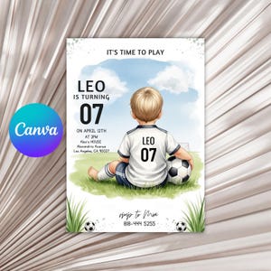 Soccer Birthday Invitation: Editable Canva Template (Digital Download 5x7 Inch)