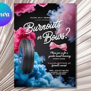Invito per baby shower con rivelazione del sesso con archi o bruciature modificabili, maschio o femmina, lui o lei, invito per rivelazione del sesso, invito con rivelazione del sesso con archi o bruciature
