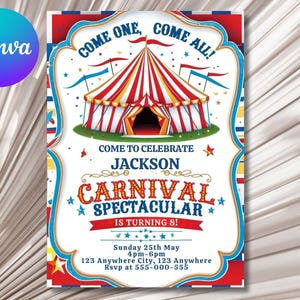 Carnival Invitation,Carnival Birthday Invitation,Carnival BirthdayParty,Circus Invite,Instant Download,Printable,Editable,Canva Template