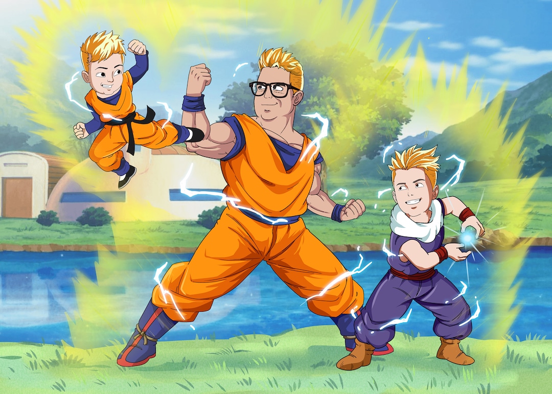 Couple Portrait Dragon Ball Z, Family Illustration,fathers Day Gift