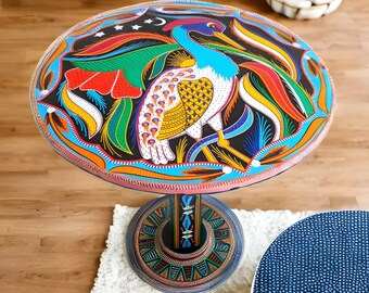 flamingo hand painted end table truck art table 18" pakistani art side table desi art coffee table colorful handmade furniture nakshi art