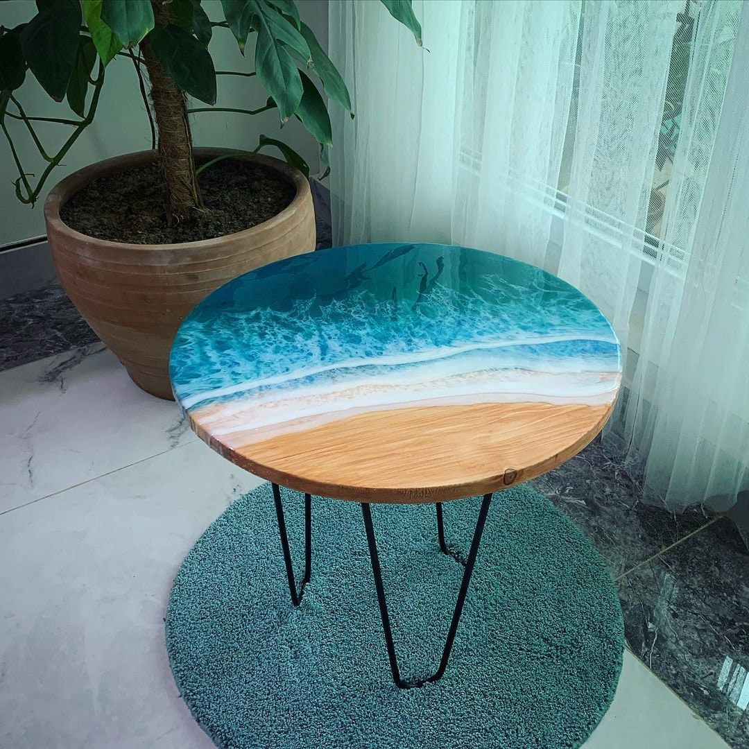 Resin Ocean Coffee Table 18 Inch for Outdoor With Legs Beach House