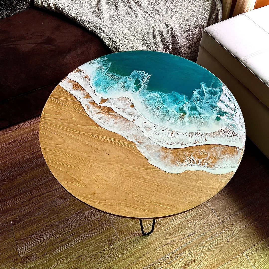 Resin Ocean Coffee Table for Outdoor With Legs Beach House Decor Beach
