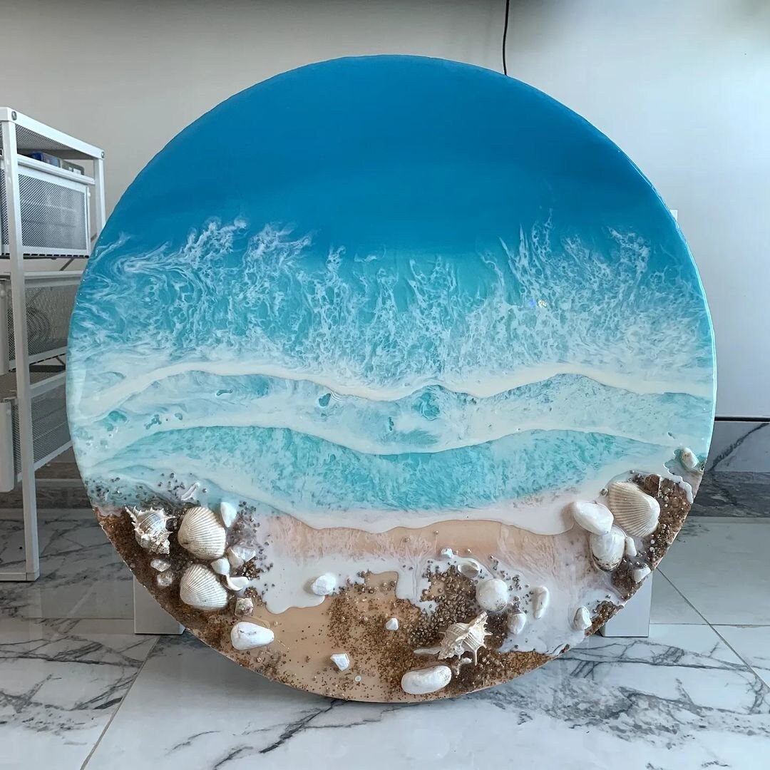 Ultra Realistic White Sand Beach Resin Ocean Table Top Epoxy Table for