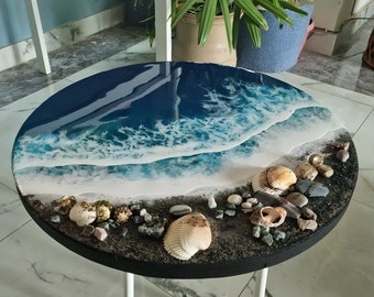 ultra realistic ocean table top for coffee table 24 inches beach themed side table top epoxy resin wave coastal 3d waves