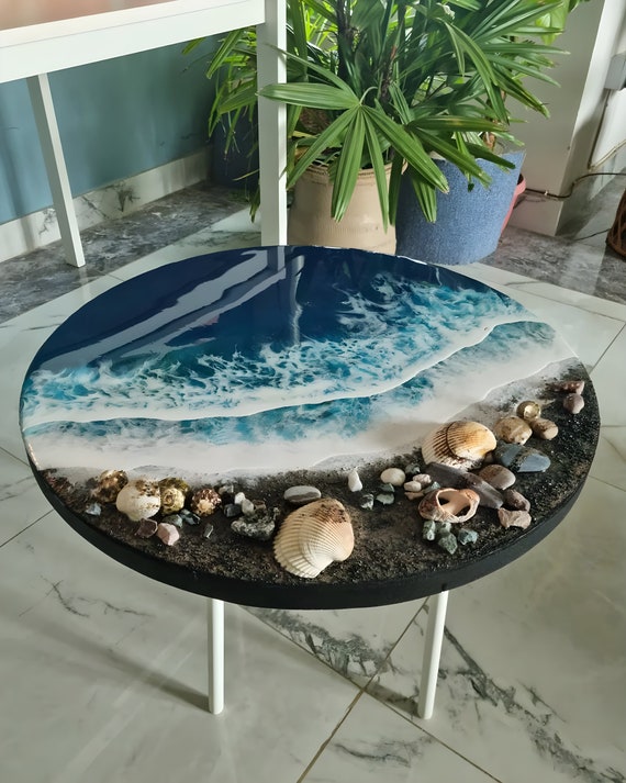 24 Epoxy Resin Ocean Side End Table Top Home Garden Decor