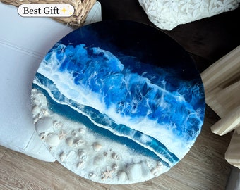 ultra realistic ocean table top for coffee table 24 inches beach themed side table top epoxy resin wave coastal 3d waves
