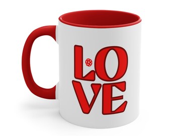 LOVE Pickleball Coffee Mug, 11oz Coffee Mug, Pickleball Mug
