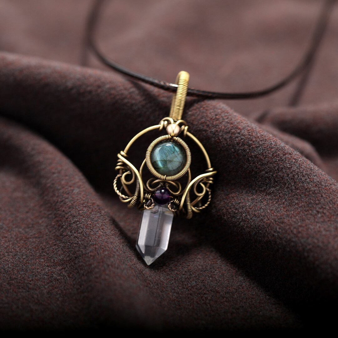 Mythical Rune Pendant With Labradorite and Amethyst Crystals Handmade ...