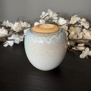 Handmade Stoneware Pet Urn | Moonstone Glaze, Tealight Lid (430ml)