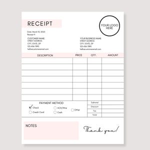 Receipt Template, Small Business Sales Receipt, Editable Receipt Form, Printable Receipt Template, Customer Receipt, Digital Receipt