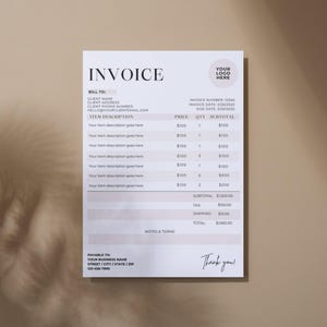 Invoice Template Editable, Digital Small Business Invoice, Printable Invoice, Client Invoice Template, Editable Billing Form