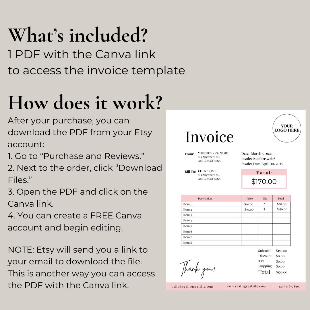 Invoice Template, Business Invoice, Client Invoice Template, Editable ...