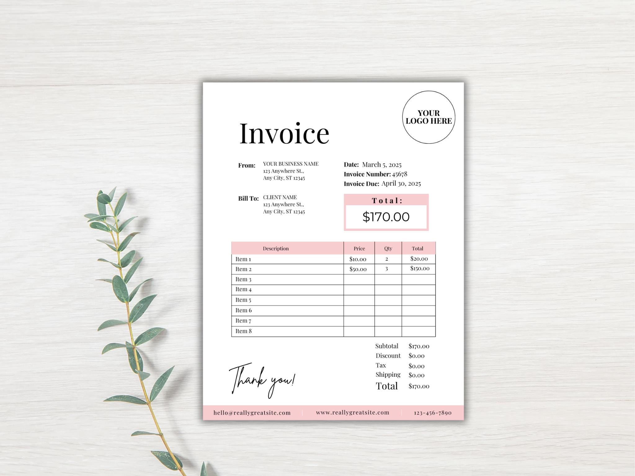 Invoice Template, Business Invoice, Client Invoice Template, Editable ...
