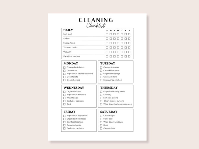 Cleaning Checklist Printable, Daily Cleaning Planner, Editable Cleaning ...