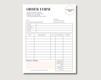 Order Form Template, Order Form Editable, Purchase Order Form Template, Printable Order Form, Order Form Small Business, Custom Order Form