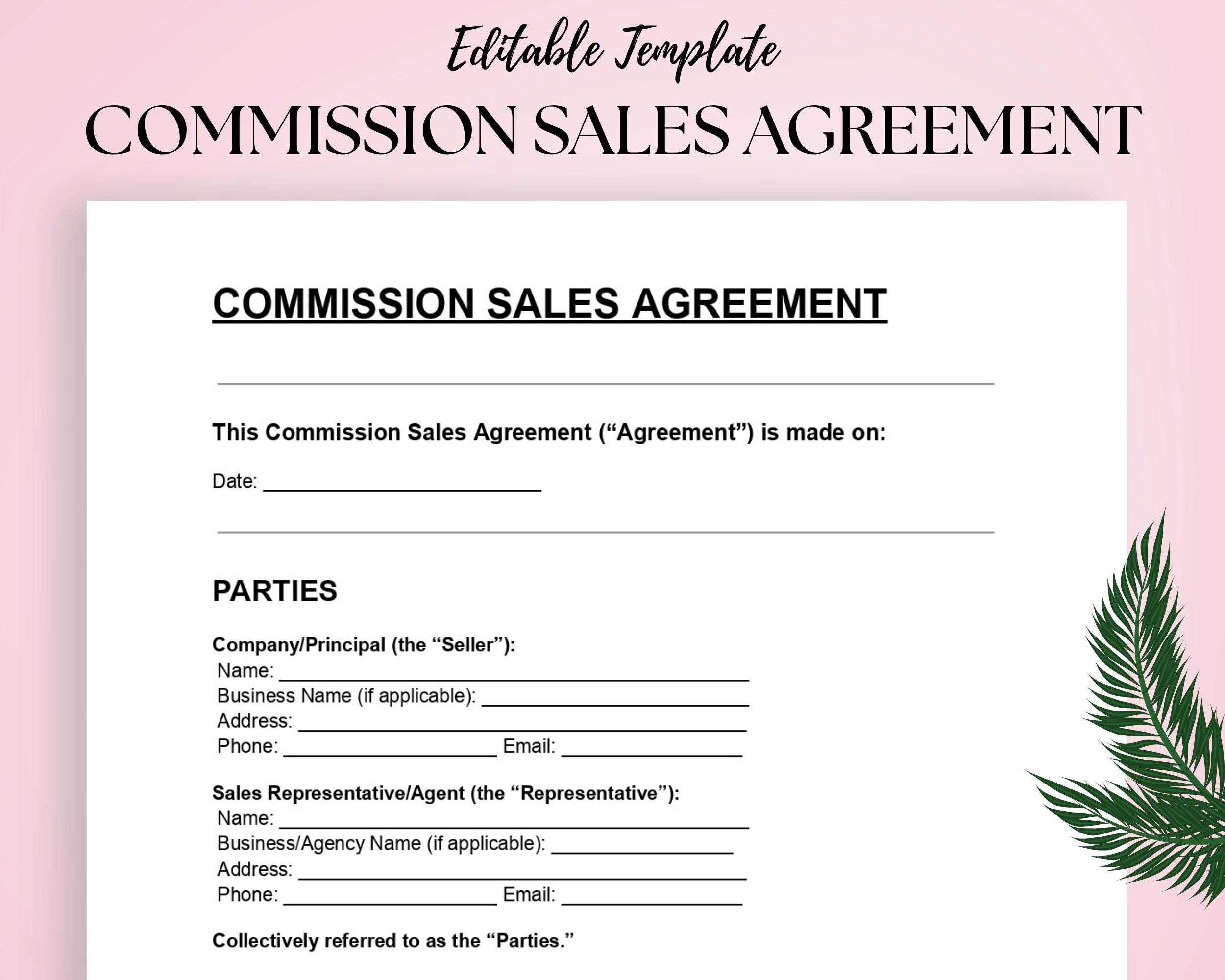 Commission Sales Agreement Template | Sales Representative and Business ...