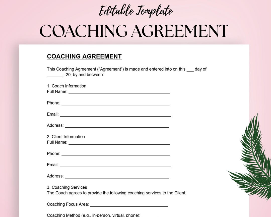 Coaching Agreement Template | Client , Coach Contract | DOC & PDF ...