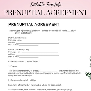 Prenuptial Agreement Template | Marriage Contract | Editable Legal Form | Prenup Sample | DOC & PDF