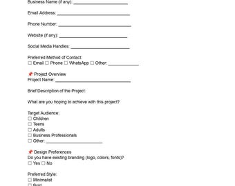 Plantilla de formulario de incorporación de clientes / Formulario de admisión editable para autónomos y diseñadores / PDF DOC