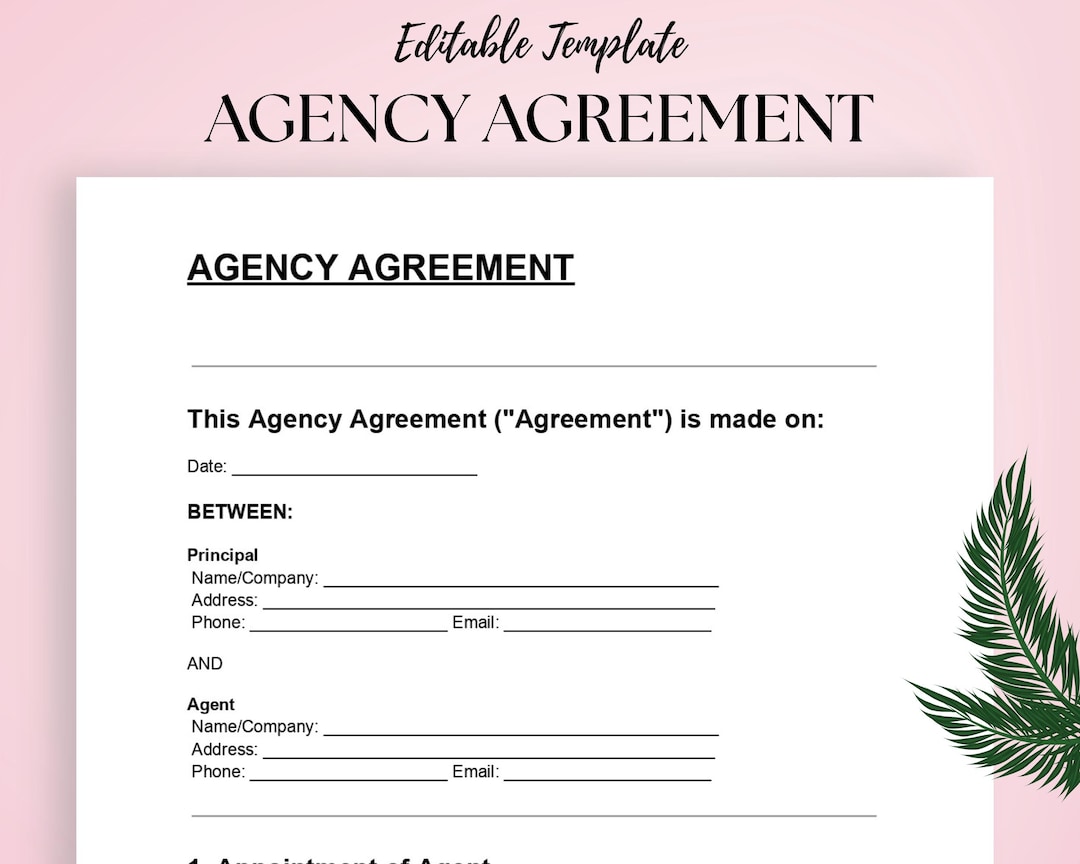 Editable Agency Agreement Template | Agent and Principal Contract (DOC ...