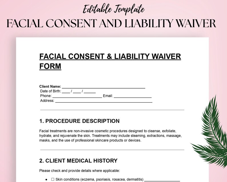 Facial Consent & Liability Waiver Form | Spa Client Agreement (digital ...