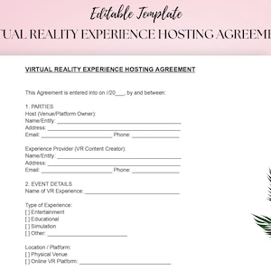 Virtual Reality Experience Hosting Agreement Template VR Event  Services Contract Doc file