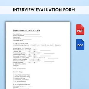 Interview Evaluation Form Template | Candidate Review & Assessment Sheet | Editable Word , PDF Document