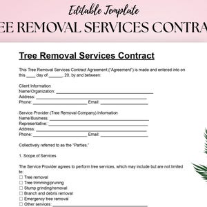 Tree Removal Contract Template: Editable Legal Agreement (Digital Download)