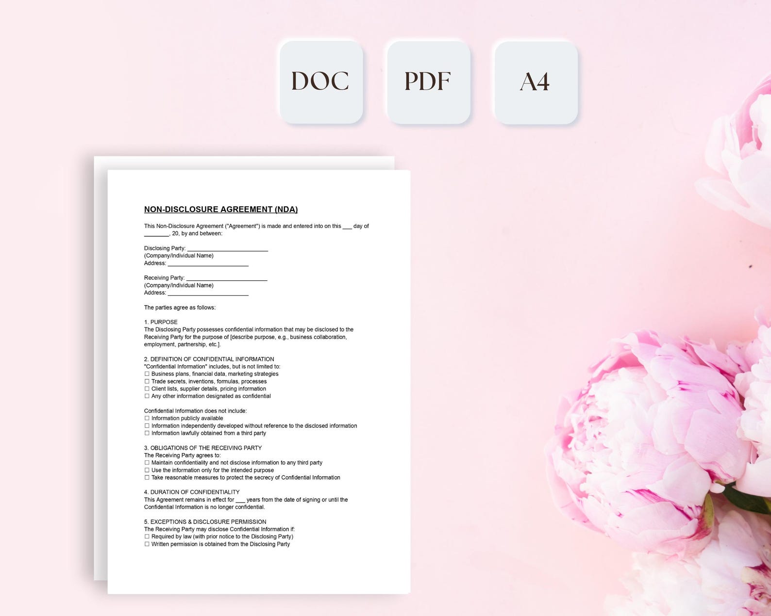 Nondisclosure Agreement (NDA) Template Confidentiality Form DOC