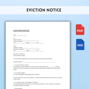 Aviso de desalojo imprimible / Formulario de rescisión de contrato de arrendamiento editable / Plantilla de aviso de desalojo / Aviso del propietario al inquilino / Descarga instantánea