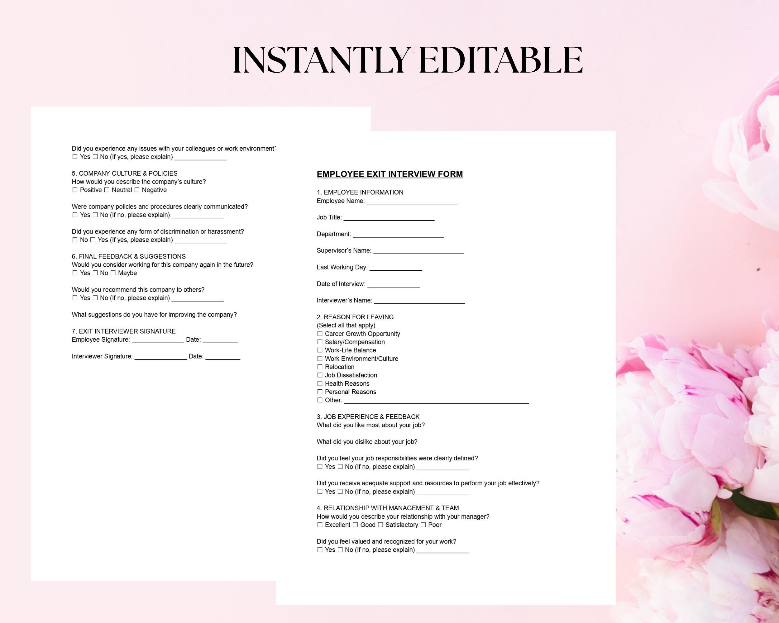 Employee Exit Interview Form Template: Customizable HR Questionnaire ...