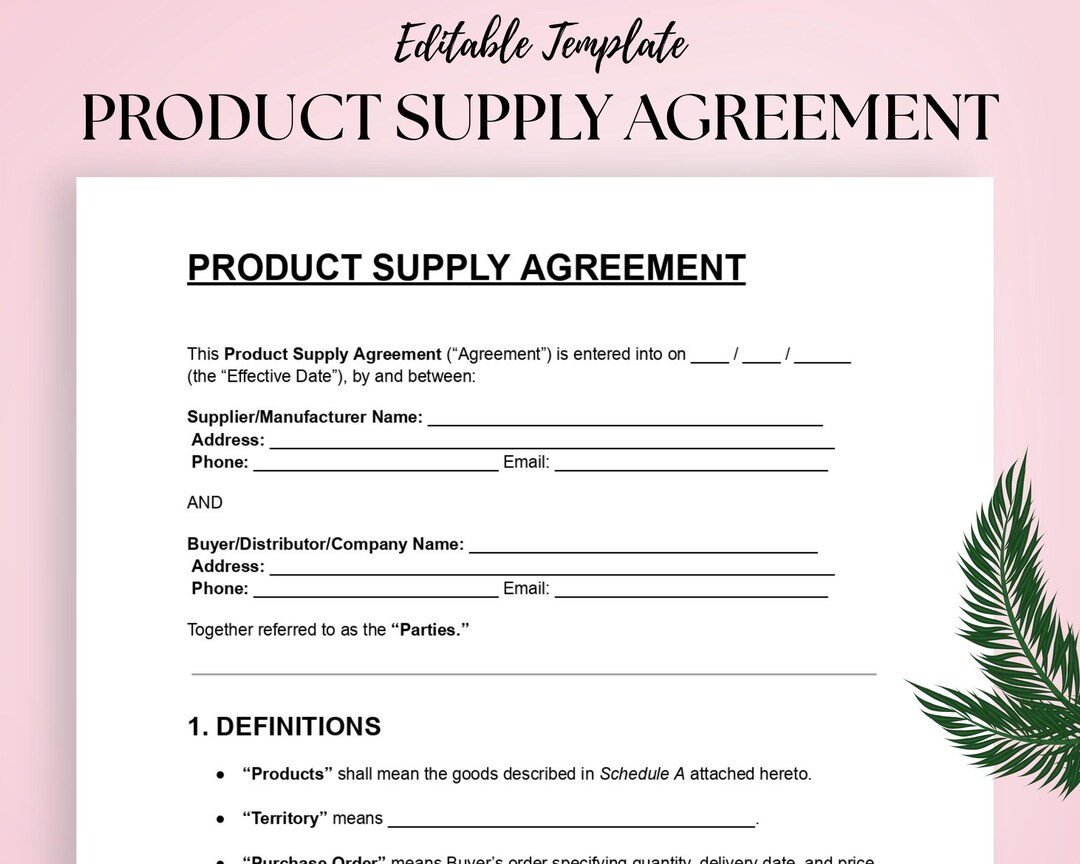 Product Supply Agreement Template: Editable Legal Contract (DOC & PDF ...
