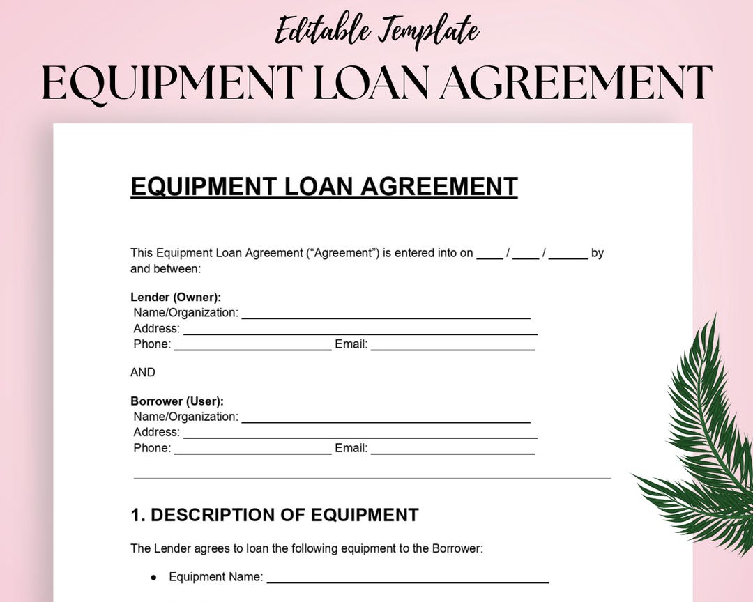 Equipment Loan Agreement Template Editable Business Lending Contract