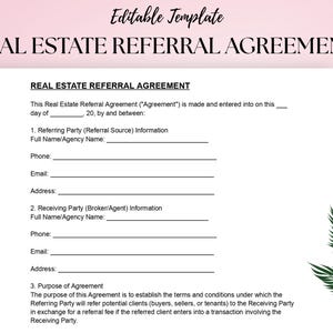Real Estate Referral Agreement Template | Agent & Broker Commission Contract | DOC and PDF Document