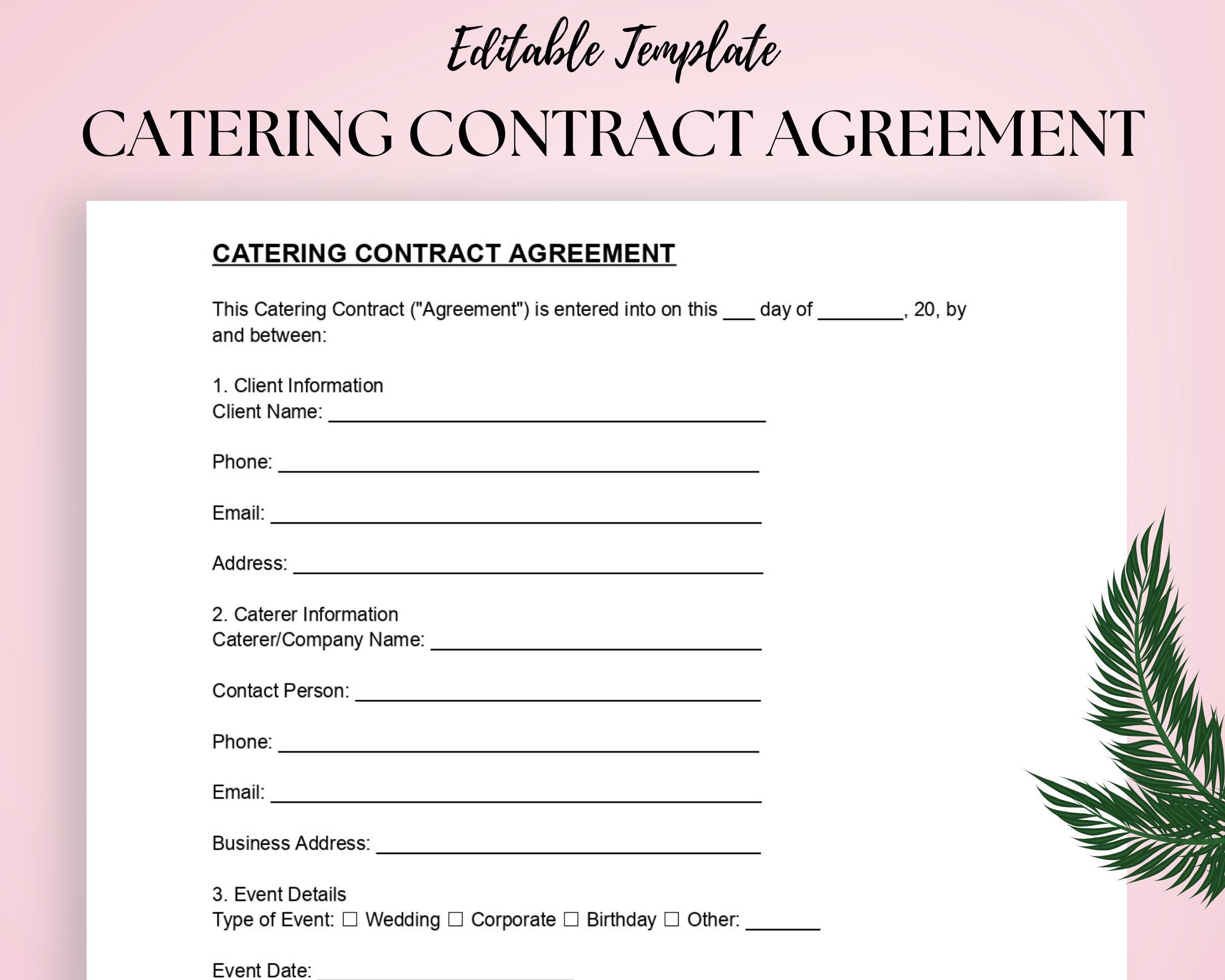Catering Contract Template: Editable PDF & DOC Agreement
