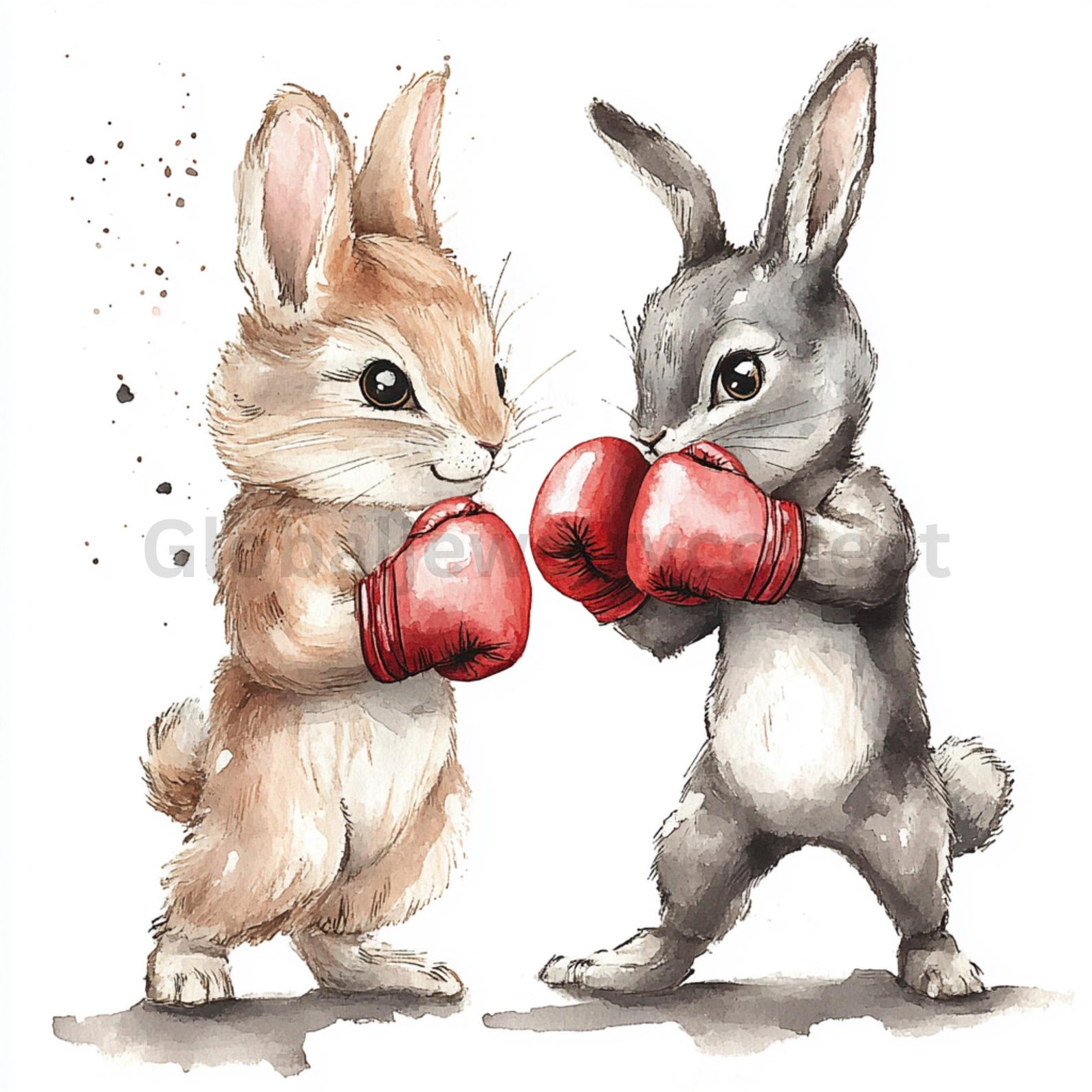 Bunny and Wolf Clipart, Bunny Boxing, Box, Printable Watercolor Clipart ...