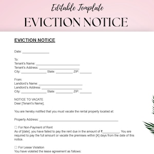 Printable Eviction Notice | Editable Lease Termination Form | Notice to Vacate Template | Landlord Notice to Tenant | Instant Download