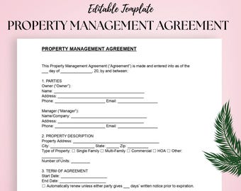 Property Management Agreement | Landlord And Property Manager Contract Template | Editable Word & PDF