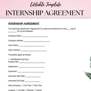 Internship Offer Letter Template: Editable Agreement (Digital Download)