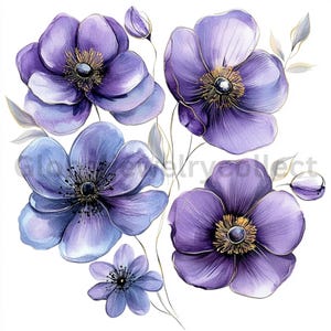 Abstract Flowers Clipart, Purple Flowers, Printable Watercolor Clipart ...