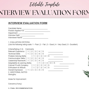 Interview Evaluation Form Template | Candidate Review & Assessment Sheet | Editable Word , PDF Document