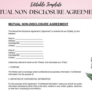 Mutual Non-Disclosure Agreement Template | Editable DOC & PDF | Confidentiality Contract for Business
