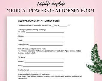 Modèle de formulaire de procuration médicale | Contrat de procuration pour les soins de santé | Document Word et PDF modifiable