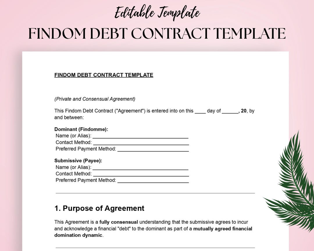 Findom Debt Contract Template Editable DOC & PDF Agreement Etsy