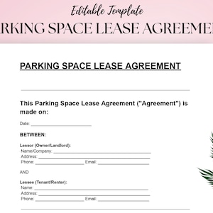 Parking Space Lease Agreement Template: Editable Legal Contract (Digital Download Only)