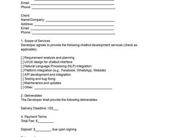 Chatbot development services agreement Template AI Bot Integration & Customization Contract Editable DOC PDF