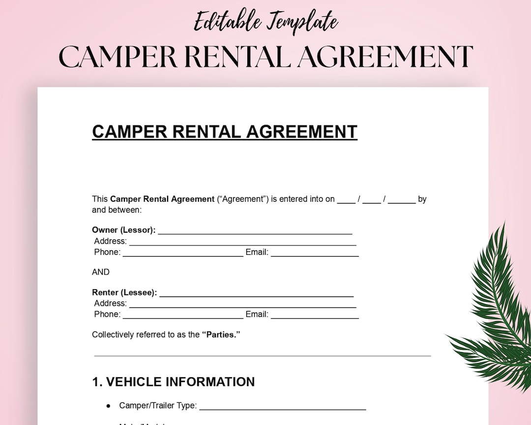 Camper Rental Agreement Template Editable RV Lease Contract (DOC & PDF
